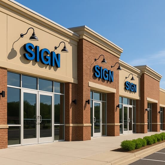 An image of "Sign" channel letters on the exterior of a building.